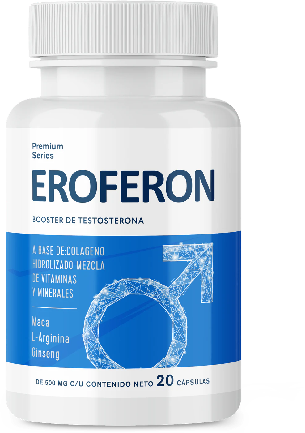 Frasco de Eroferon, 20 cápsulas de 500 mg, Premium Series · Booster de testosterona