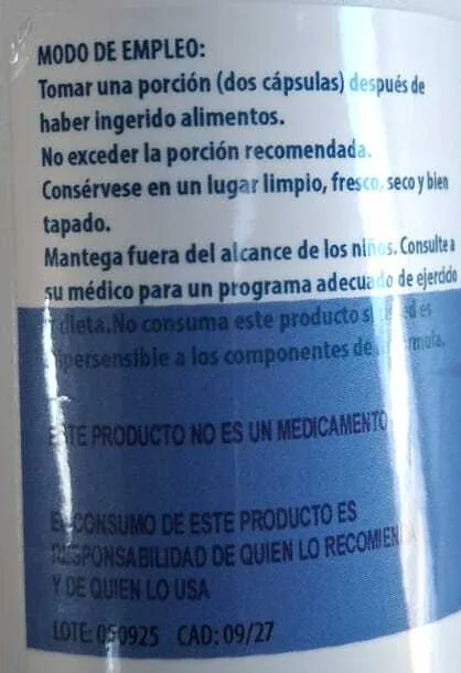 Modo de empleo de Eroferon en el frasco: una porción de dos cápsulas después de comer